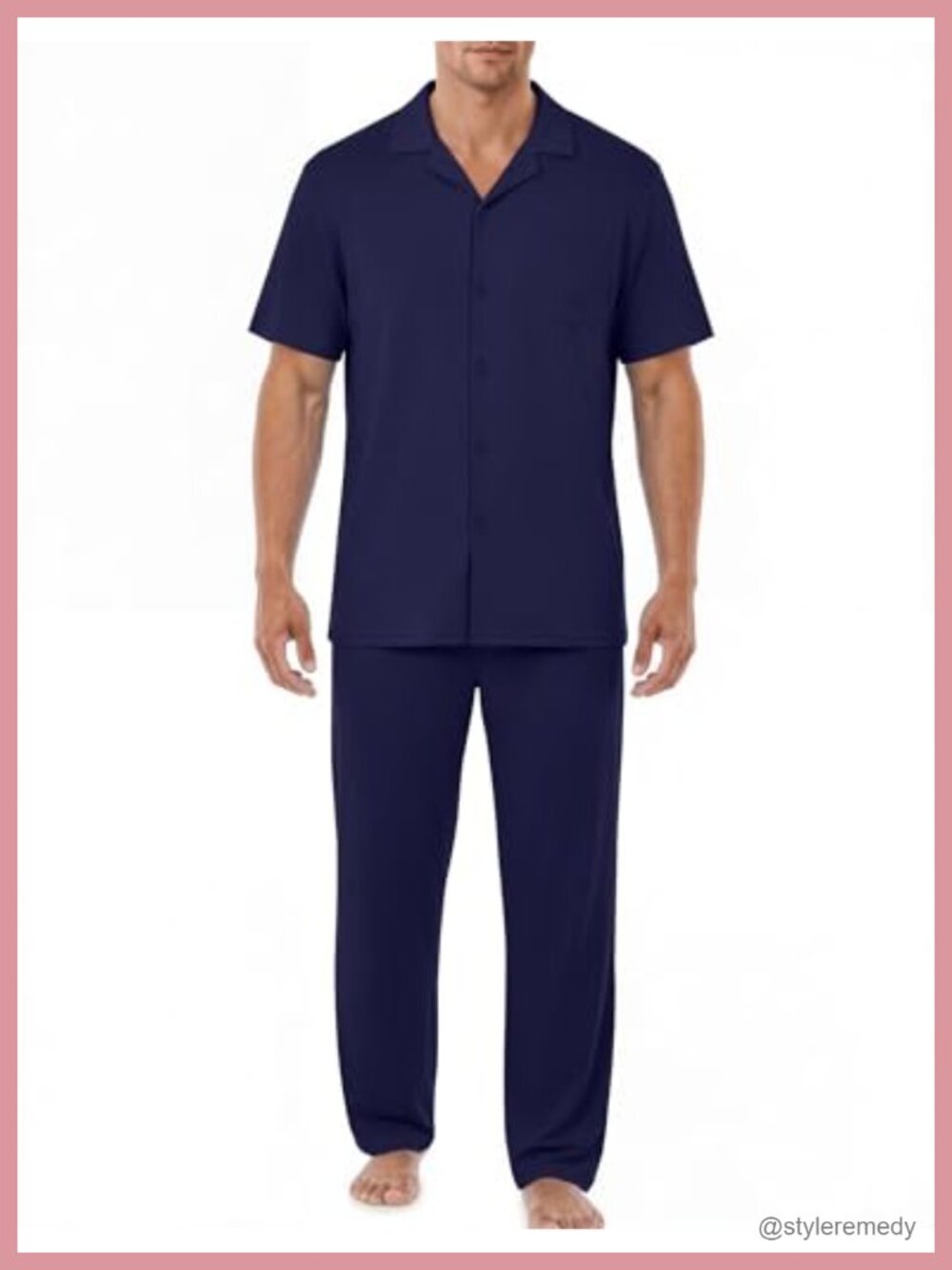 Men's 2-Piece Pajama Set Short Sleeve Button Down Shirt & Long Pants